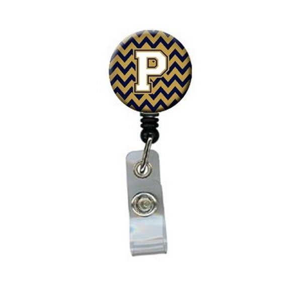 Carolines Treasures Letter P Chevron Navy Blue and Gold Retractable Badge Reel CJ1057-PBR